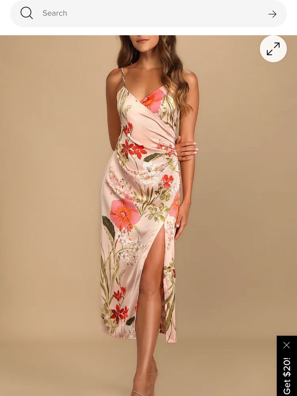 Lulus Floral Slip Midi Dress with Side Slit - Pink